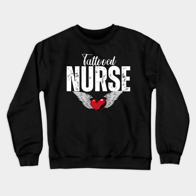 Tattooed Nurse Wings & Heart Crewneck Sweatshirt by jackofdreams22